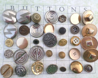 35 GOLD and SILVER Metal VINTAGE Buttons for Sewing Crafts Scrapbooking Cardmaking Jewelry