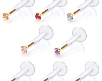 Tiny 2.1mm Swarovski Gemstone & Bioflex Piercing Stud for Multiple Piercings - Tragus, Ear, Lip, Labret Studs