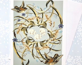 Greeting Card Blank Sparrows Nest