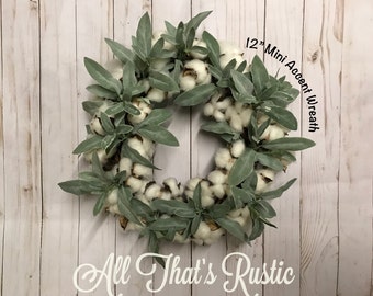 Cotton and Sage Wreath, Cotton Wreath, Greenery Wreath, Cotton Boll Wreath, Accent Wreath, Cotton with Greenery, Farmhouse Decor, Wreath