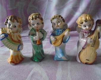 Precious Heavenly Quartet of Four Vintage Ceramic Angels, Vintage Christmas Decoration, or Special Christmas Gift
