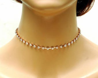 Rhinestone Choker Necklace, Rose Gold Necklace Crystal Choker, Bridal Choker, Diamante Choker, Delicate Choker Necklace, Prom