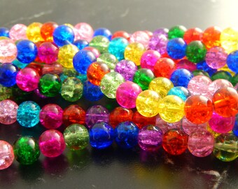 8mm, set of 20 or 48 muticolore cracked glass beads