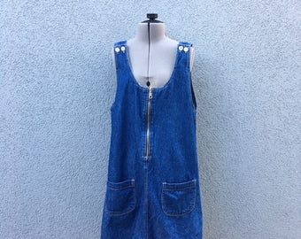 Vintage 90s Cherokee Blue Denim Jumper Dress, 90s Jean Dress, 90s Women's Clothing, 100% Cotton, Size M