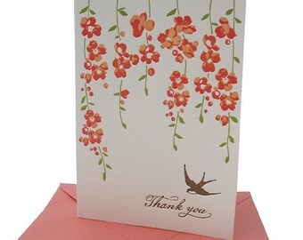 Vines and Swallow thank you letterpress notecard set