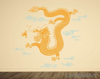 Dragon Wall Decal, Chinese Dragon Wall Art, Vinyl Asian Dragon Wall Decor Sticker,& Drangon Decal Art #A30