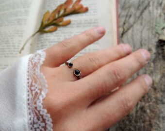 Valentine Gift, dual stone ring, dual onyx ring, gemstone ring, Sterling Silver ring, midi ring, stack ring, stacking ring, bohemian jewelry