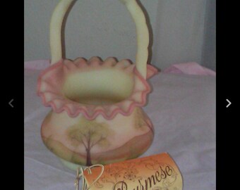 Fenton Burmese basket scenic pattern