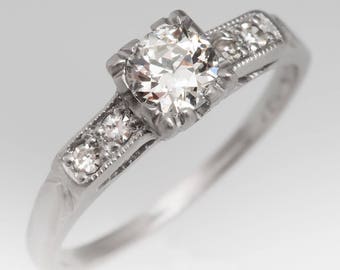 Antique Diamond Engagement Ring - Old European Cut Diamond W Diamond Accents - 1930's Platinum Engagement Ring - WMD12648