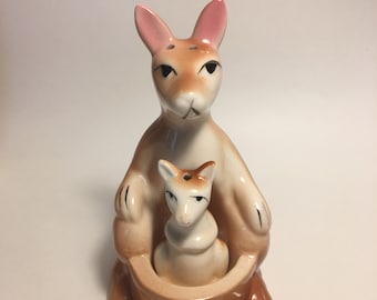 Vintage Kangaroo and Joey Salt and Pepper Shakers Ceramic 1950s