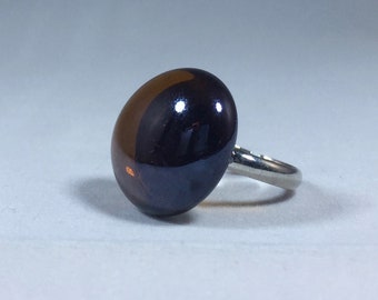 Amber Glass Pebble Adjustable Ring
