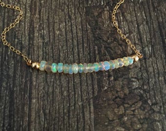 Opal Necklace, Opal Bar Necklace, Welo Opal Jewelry, October Birthstone Necklace, Ethiopian Opal Necklace, Fire Opal