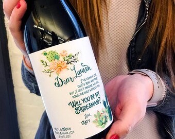 Bridesmaid Proposal Wine Bottle Label / Cactus Succulents Wedding Design Bridesmaid Ask Gift / Ask Bridesmaid / Will You be my Maid of Honor