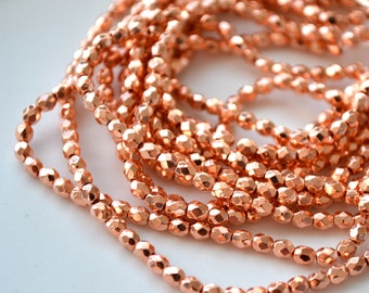 Copper 3mm Faceted Fire Polish Round Czech Glass Bead 50