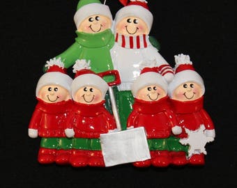 Family of 6 with Snow Shovel Personalized Christmas Tree Ornament