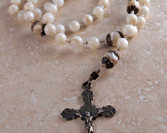 Mary Most Pure - Mother of Pearl and Bronze Catholic Rosary by the Peaceful Bead