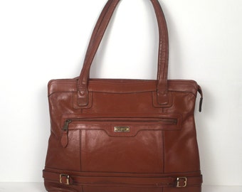 Vintage 1980s Cognac Brown Leather Shoulder Bag