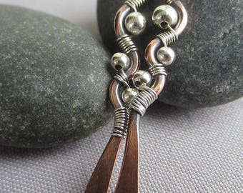 Copper Earrings/Mixed Metal Earrings/ Artisan Earrings/ Copper Hammered Earrings/ Copper wire earring/ Long Copper Earrings