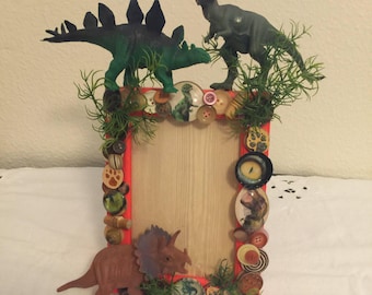 Dinosaur Frame, Hand Designed, Handmade, Vintage Assemblage, Home Decor, Accent Decor, Upcycled, Repurposed