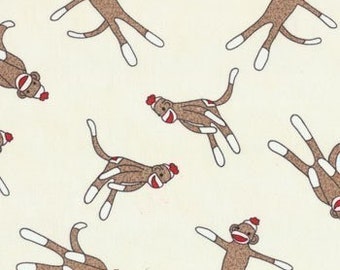5 Funky Sock Monkeys Tossed Cream | Cotton Quilting 54" fabric | Erin Michael