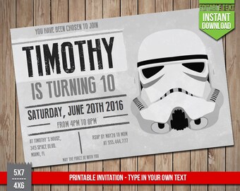 STAR WARS Invitation - Disney Star Wars Stormtrooper Invite, Editable Text PDF Birthday Party Invitation, Instant Download