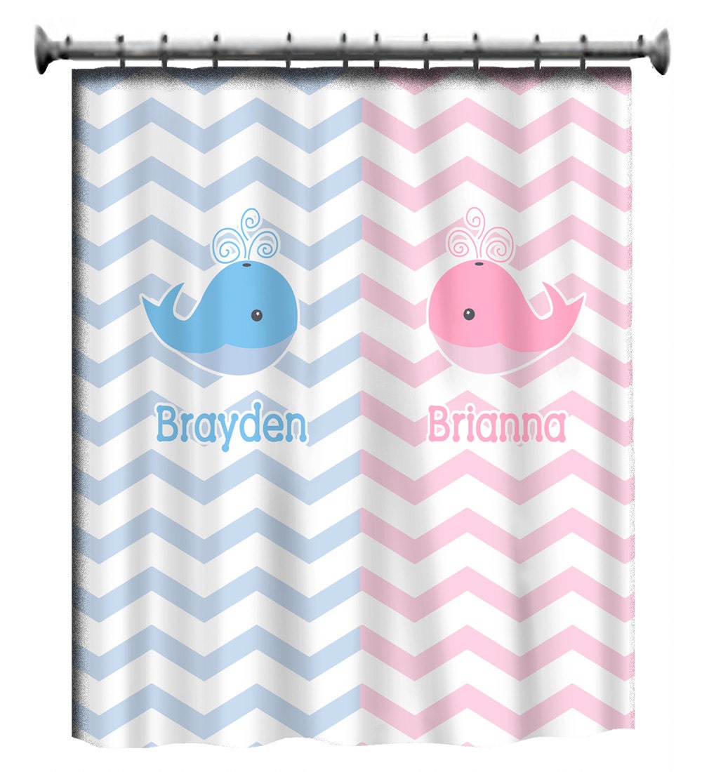 Personalized Shower Curtain Pink and Blue Shared Curtain