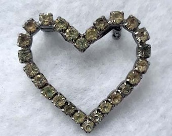 Vintage Rhinestone Heart Shaped Brooch