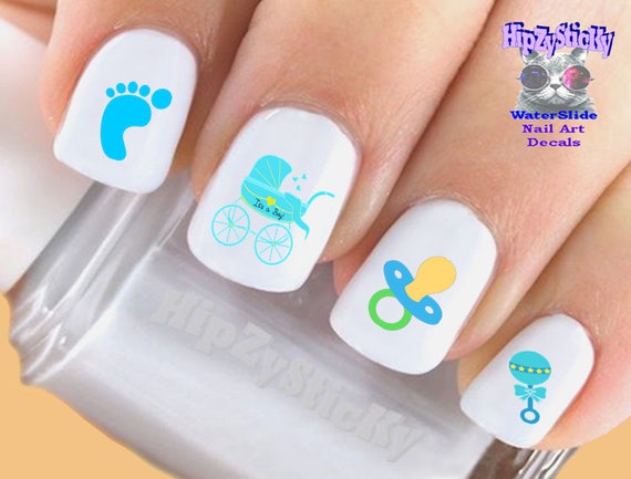 IMAGE Nail Decals Baby BOY Blue Rattle Pacifier Baby - IMAGE Nail Decals Baby BOY Blue Rattle Pacifier Baby