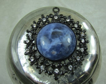 Sodalite and Swarovski crystal in Vintage pendant setting