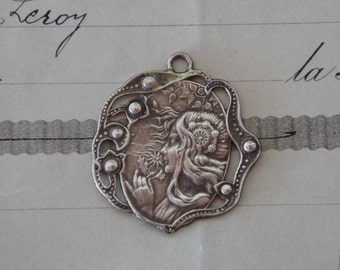 Solid Silver Bohemian Forest Nymph Goddess Art Nouveau Woman Charm Pendant