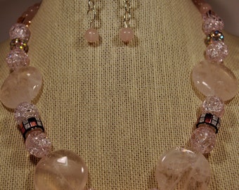 Pale pink statement necklace and earring set
