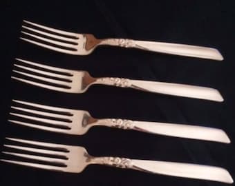 4 Vintage Silver Plate Dessert Forks / Cake Forks / Oneida Silver Plate / Community Plate / South Seas Design / 1970's Cutlery / Flatware