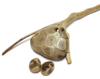 FABULOUS PETOSKEY SET Genuine Drilled Beach Stones Focal Jewelry Beads Pendant and Earring Combo Natural Coral Fossils Lake Michigan