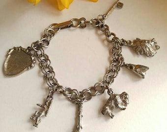 Vintage Native American charm bracelet silver tone