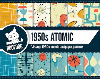 Atomic digital paper | 1950s Atomic pattern | digital paper pack instant download | Retro atomic digital paper | mid century atomic space