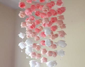 Rose Baby Mobile - Satin Top Rosebud Chandelier Rose Mobile - Baby Mobile - Nursery Mobile - Baby Shower Gift - Flower Mobile - Rose Mobile