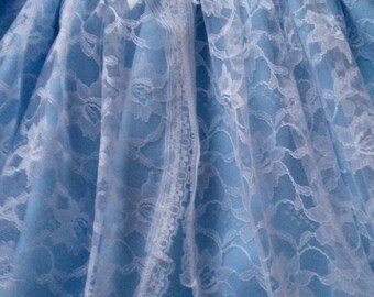 White Lace Over Pale Blue Baby Dress