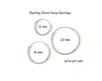 Sterling Silver Hoop or Sleeper Earrings, 20mm, 16mm, 12mm, 2cm, 1.6cm, 1.2cm, UK Seller