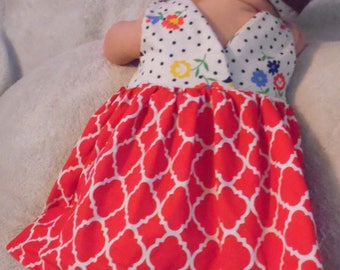 KNIT version Baby Ayda's V back Peplum & Dress. PDF sewing pattern for baby girl sizes NB - 24m.