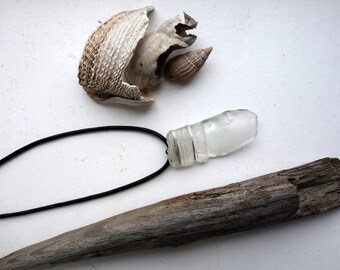 Necklace | seaglass, glass pendant, silver, leather