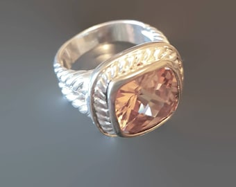 925 Sterling Silver Vintage Citrine Ring Size 8 1/4