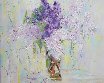Original lilacs painting in a vase,lilac painting,lilacs in a vase art,flowers painting,floral oil painting,textured lilac painting,flowers