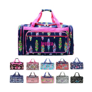 Monogrammed Large Kids Duffle Bag 23" Personalized Monogram Name Embroidered Sports Gym Cheer Luggage Travel Girls Pink Mint Coral Navy Blue