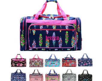 Monogrammed Large Kids Duffle Bag 23" Personalized Monogram Name Embroidered Sports Gym Cheer Luggage Travel Girls Pink Mint Coral Navy Blue