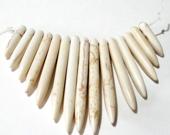 Ivory White Spike Beads - Howlite Gemstone Needle Stick - Fan Graduated Bead - Dark Matrix Spike - Top Drilled - Diy Tribal Ethnic Jewelry