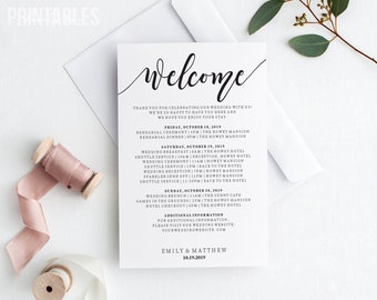 Wedding Itinerary Template | Editable Weekend Timeline | Itinerary for Wedding | Timeline Card | Wedding Welcome Bag Hotel Card | PDF