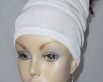 Headband-Tube-Head Wrap - Headwrap - Dreadlocks-Braids-Natural Hair-White-Virtuous Creations