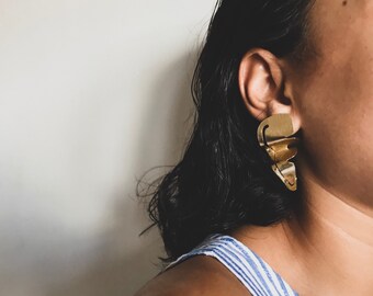 Minimal Statement Earrings | Dangle Earrings | Palm Leaf Earrings | Gold Earrings | Brass Earrings
