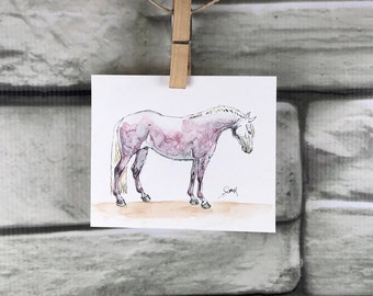 Horse art original ink & watercolor - "Dapple Gray" mini painting