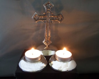 Pewter Cathedral Cross Altar / Fireplace Set